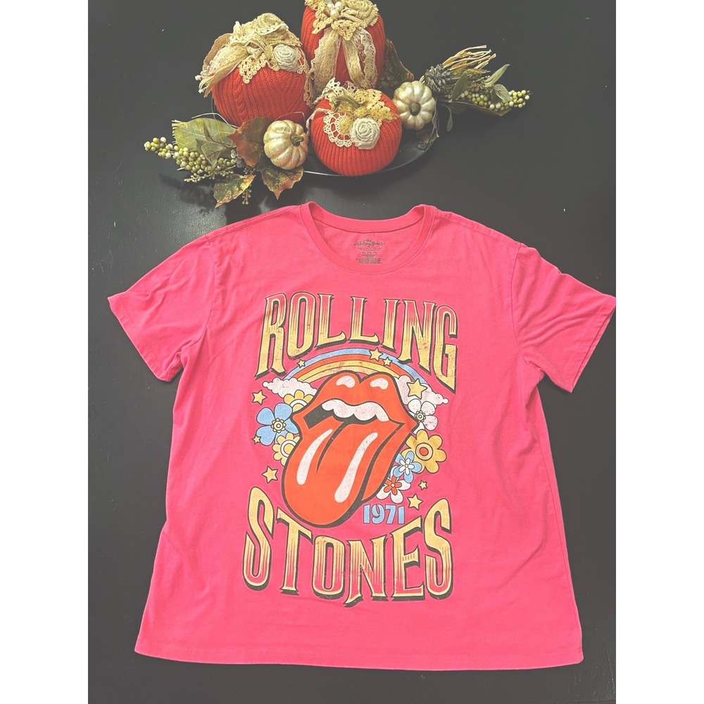 The Rolling Stones Pink Retro Colorful Groovy Lips Graphic Tee Shirt Sz XL